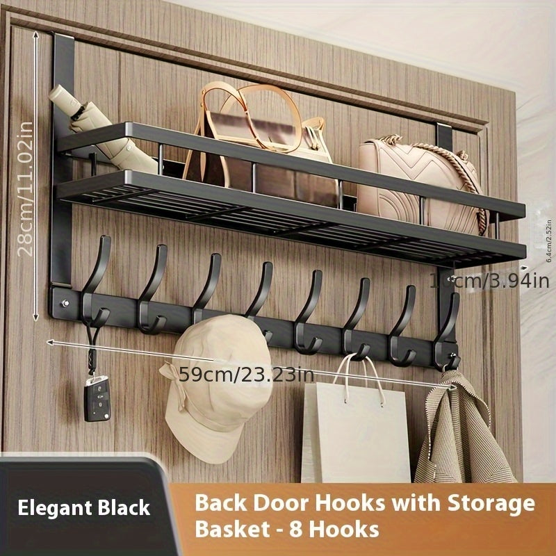 Over the Door Hook Rack - Metal Wall Mounted Coat Hooks for Bedroom Bathroom Kitchen, Space-Saving Door Hanger Organizer with 4 5 6 8 Hooks, Easy Install, Black & Gray Available