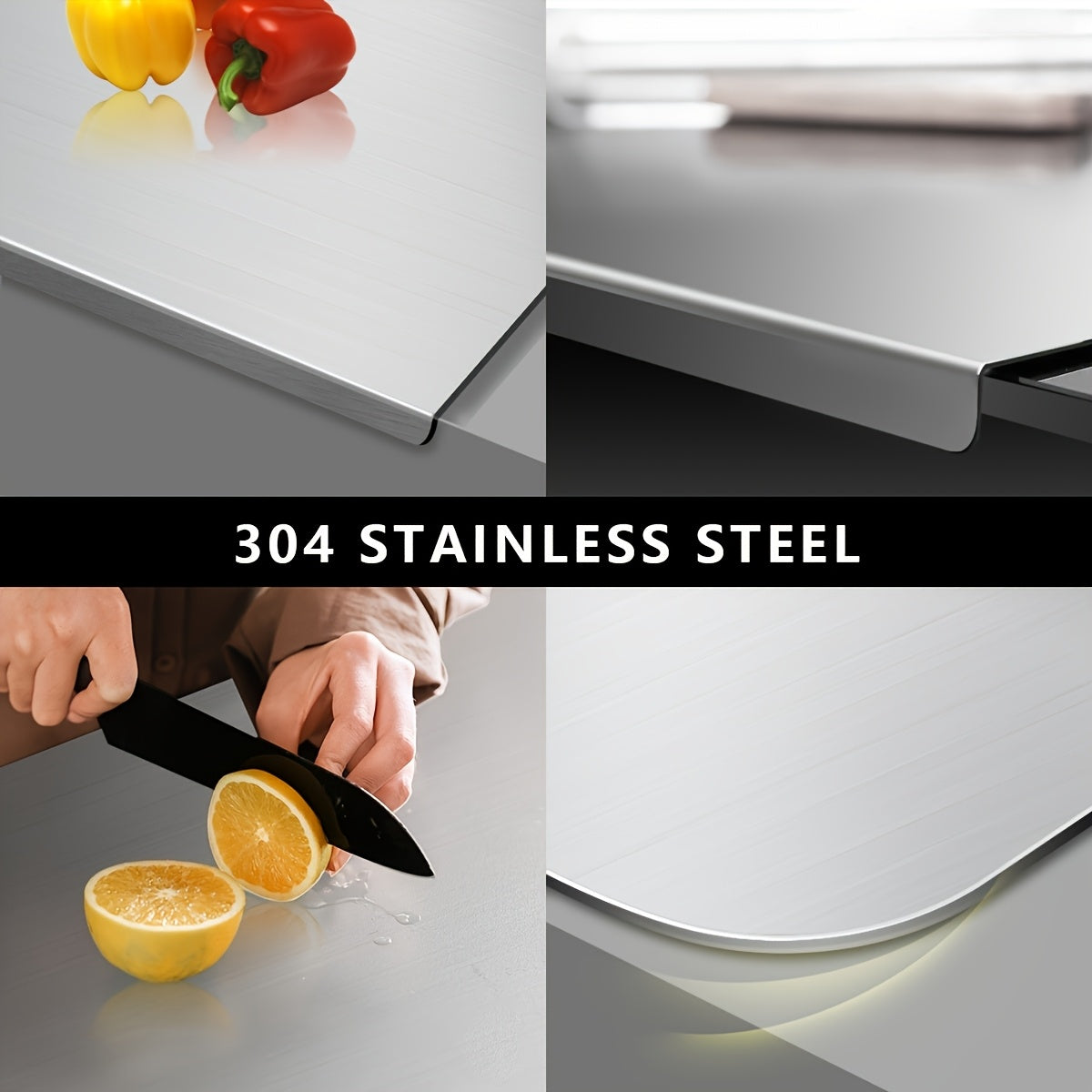 304 Stainless Steel Cutting Board – Rust-Proof Kitchen Chopping Board & Rolling Pastry Board, 3 Sizes, Hygienic Non-Porous Surface for Meat, Vegetables & Dough