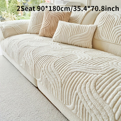 Velvet Plush Sofa Cover Non-Slip Luxury Modern Couch Slipcover – Pet-Proof Breathable Furniture Protector for Living Room Bedroom Office, 2 3 4 Seater