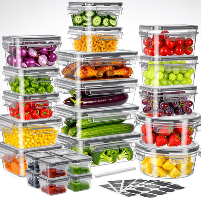 Food Storage Containers with Lids Set – Stackable Meal Prep Containers, Leakproof, Microwave & Freezer Safe, BPA-Free Plastic, 12/24/48/50 Piece Sets for Leftovers, Fruits & Vegetables