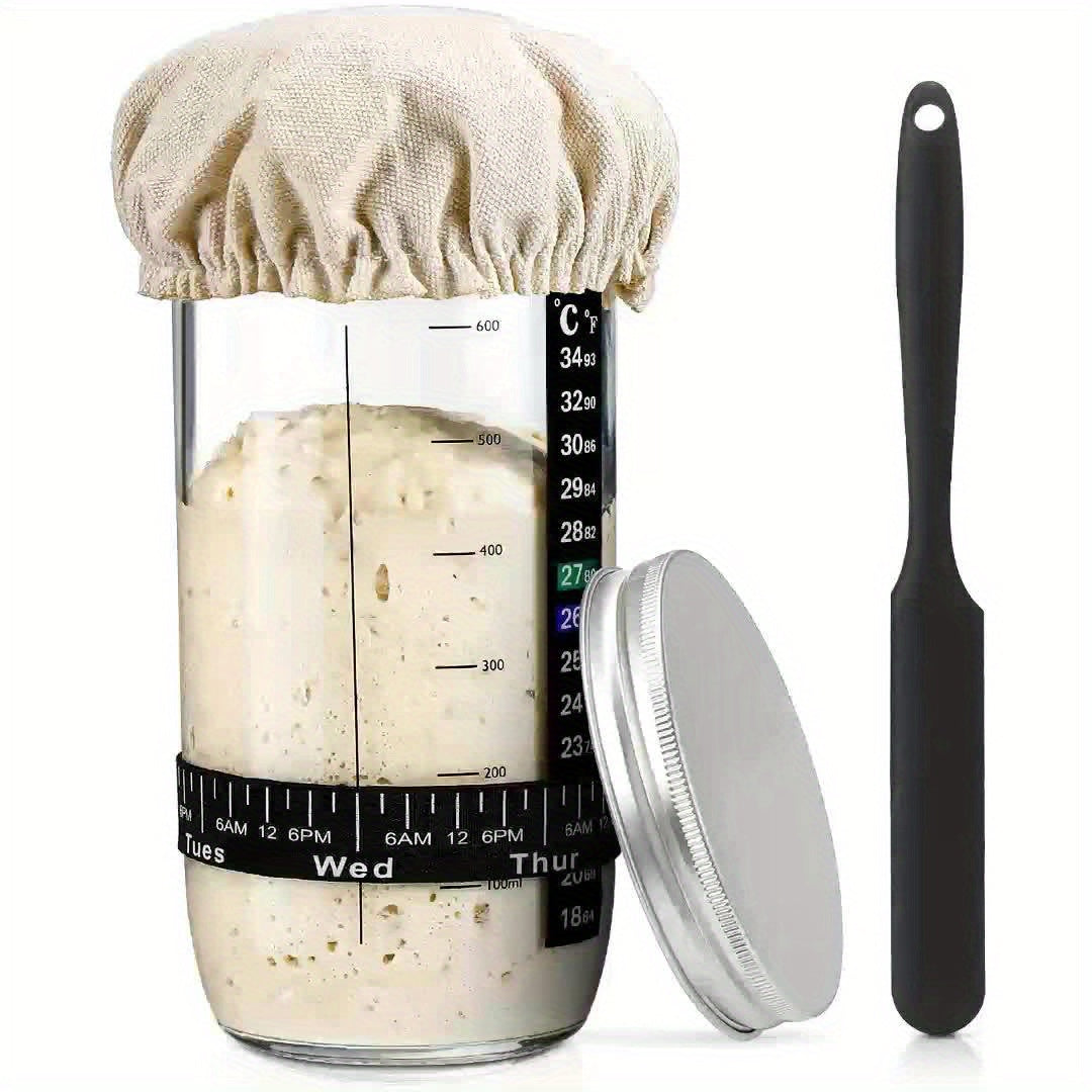 24oz Glass Fermentation Jar Kit with Thermometer, Scraper, Cloth & Aluminum Lid - Bread Baking & Juice Fermentation Set, 1 or 2 Pack