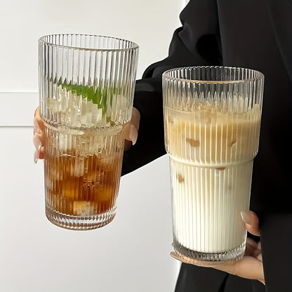 Vintage Striped Drinking Glasses with Glass Straws 19oz Borosilicate - Iced Coffee Cups Juice Glasses for Family Party - Thickened High Borosilicate Glass Tumbler Set of 2 or 4