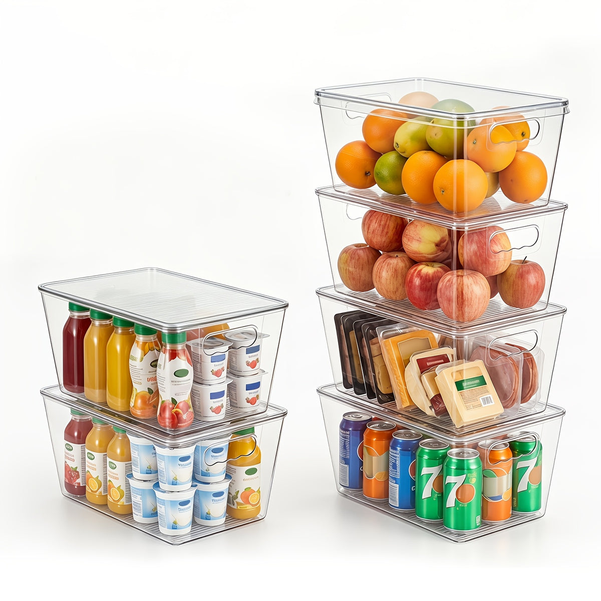 Pantry Organizer Bins with Lids 6 Pack Clear Stackable Storage Containers with Handle for Kitchen Fridge Cabinet Closet Bathroom Bedroom