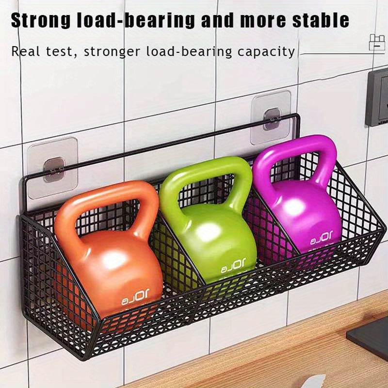 Kitchen Wall Organizer Wire Storage Shelf – No Drill Traceless Wall Rack for Garlic, Onions, Vegetables & Spices, 2 or 3 Grid Space-Saving Compact Kitchen Storage, Black