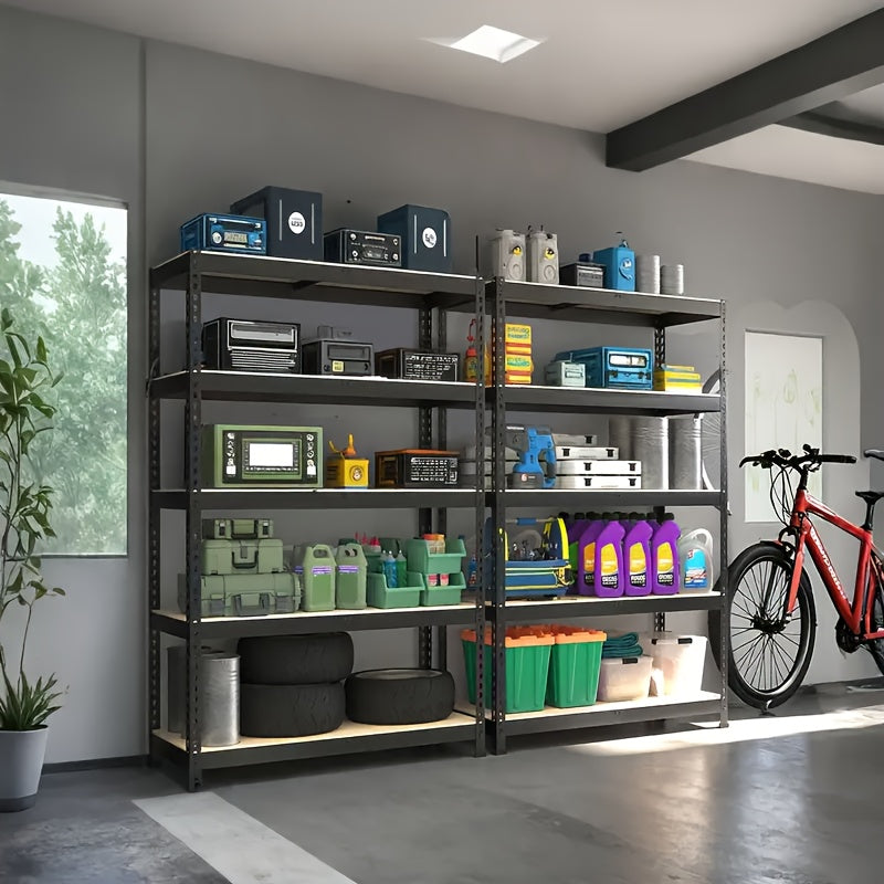 Heavy Duty Metal Shelving Unit 5-Tier Garage Storage Rack 60"/72" Height, 2000 lbs Capacity, Adjustable Steel Shelf for Garage, Basement, Pantry & Utility Room – Black Powder-Coated, 1 or 2 Pack