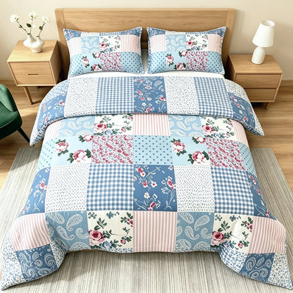 Thin Quilt Bedding Set with Pillowcases Lightweight Breathable Summer Comforter Solid Color Bed Quilt Twin Full Queen King Size Soft Fiber Filled Blanket for Bedroom