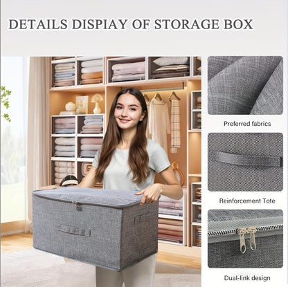 Waterproof Cationic Storage Boxes 4 Pack Extra Large with Dual Zippers & 3 Handles – Foldable Bed Sheet Organizer for Wardrobe Bedroom Closet Clothes Blankets Books