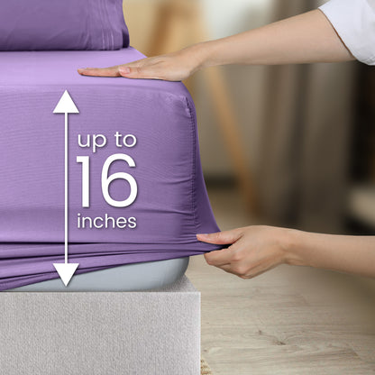 1800 Series Bed Sheets Set 4 Pieces – Brushed Microfiber Deep Pocket Sheet Set with Pillowcases, Cooling & Breathable Bedding for All Seasons, Fade Resistant, Fits Mattresses Up to 16 Inches