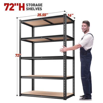 5-Tier Garage Shelving Unit 2000LBS Heavy Duty Metal Storage Shelves – Adjustable Steel Rack 72"H x 35.5"W x 15.8"D for Garage Basement Pantry Closet Warehouse, No Bolts Quick Assembly, Black