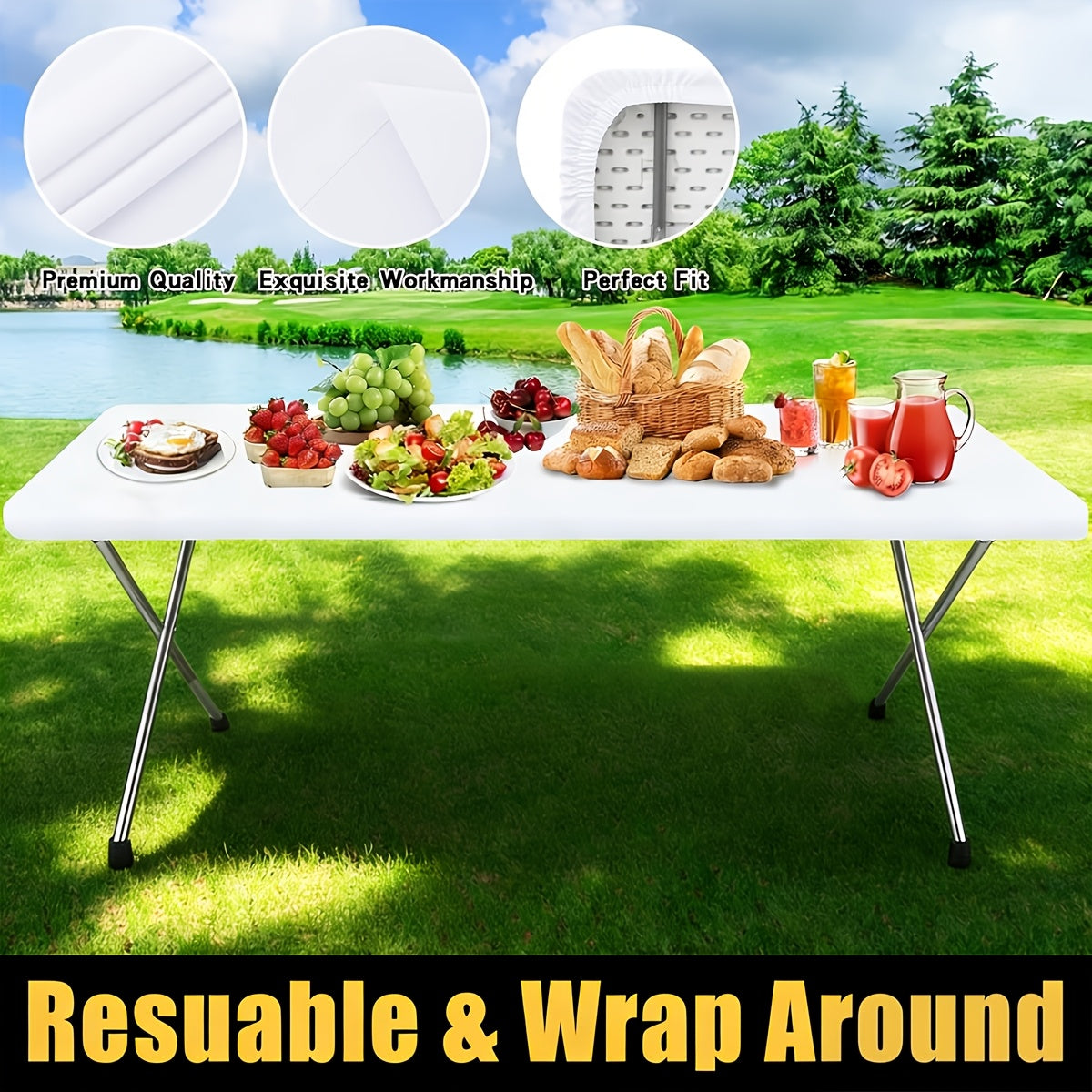 Stretchable Table Covers 6Ft Elastic Spandex Tablecloth Rectangle Washable Polyester Protector for Parties Picnics Weddings Camping Indoor Outdoor