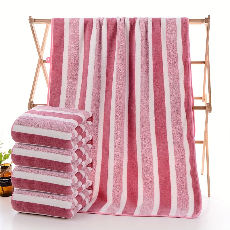 Striped Bath Towel Set, Absorbent Quick-Dry Shower Towels, Super Soft Skin-Friendly Cotton-Feel Bathing Towels for Home Bathroom & Beach, 27.6x55.1 Inch, Available in 1-Pack & 4-Pack, Multiple Colors