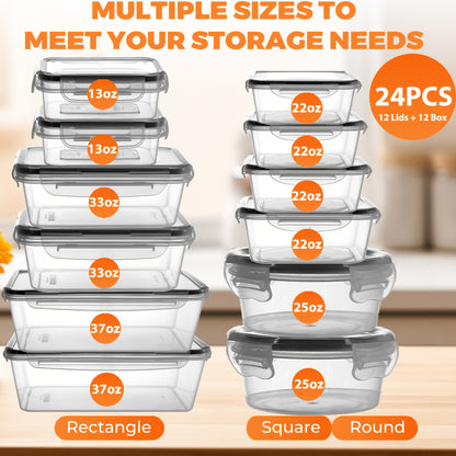 Food Storage Container Set BPA-Free with Airtight Snap Lids – Stackable Meal Prep Containers, Microwave & Dishwasher Safe, Leak-Proof Kitchen Pantry Organizer with Labels & Marker – 24, 48 or 50 Piece