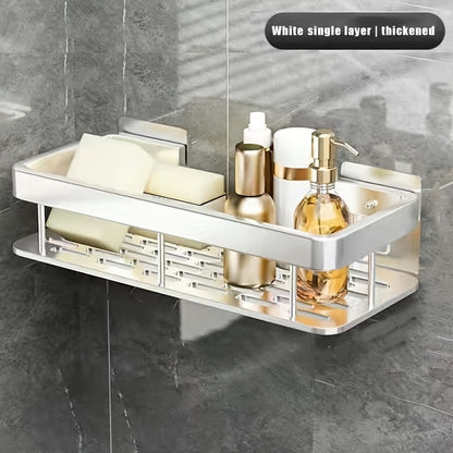 No Drill Wall Mounted Shower Caddy with Adhesive – Space Saving Bathroom Shelf Organizer for Shampoo Lotion Cosmetics, Damage Free Tile Rack in Black or Silver, 1pc or 3pcs Set for Shower Kitchen Bathroom