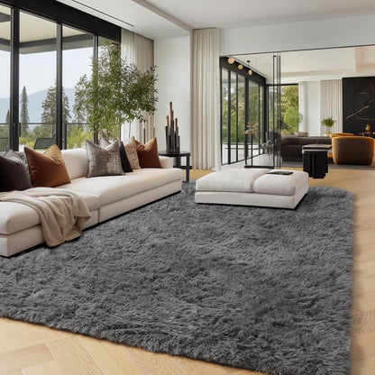 Machine Washable Shaggy Area Rug 650GSM Thick Plush – Soft Fluffy Carpet for Living Room Bedroom Playroom, Jacquard Tie-Dye & Solid Colors, 5x8 6x9 8x10 Ft, Black Grey White Pink Blue