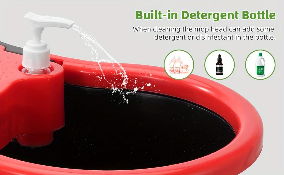 360 Spin Mop and Bucket Set with 3 Microfiber Replacement Heads – Adjustable Handle Floor Cleaning System for Home Bathroom School, Green or Black Red