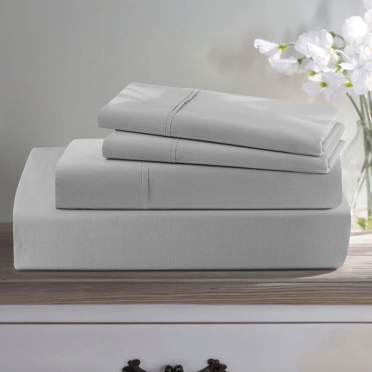 1000 Thread Count Egyptian Cotton Sheet Set Sateen Weave Deep Pocket 16 Inch Fitted Sheet Flat Sheet Pillowcases Soft Breathable Luxury Bedding Twin Full Queen King Grey Ivory White