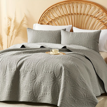 Quilt Set Queen Size 2/3 Piece Lightweight Microfiber Bedspread Soft Cool Coin Pattern Coverlet for All Seasons – Modern Summer Quilt with Pillow Cases for Bedroom Family Gift