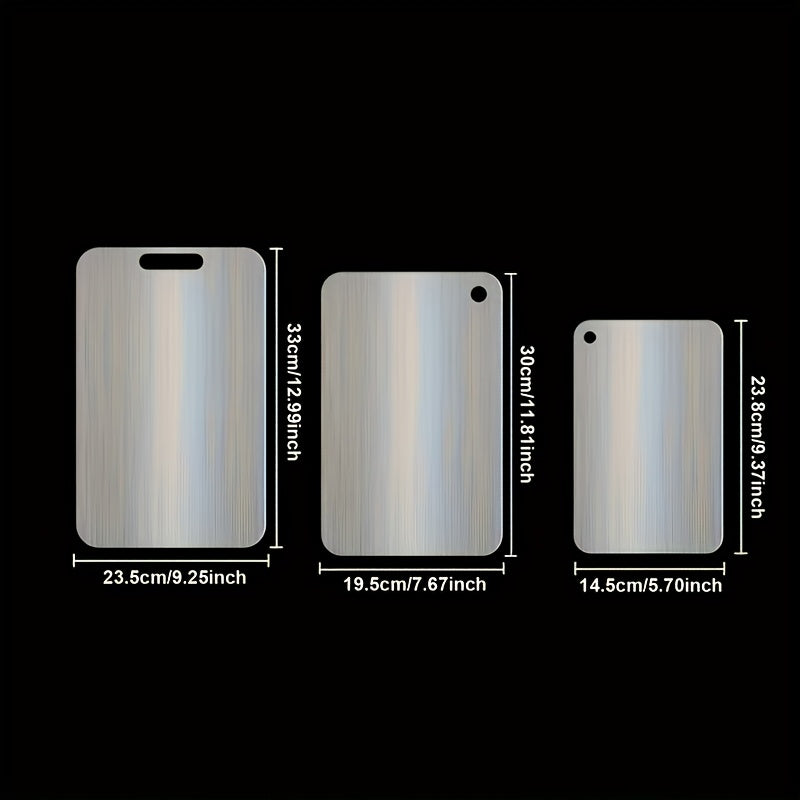 Metal Cutting Board Set 3 Pieces, Stainless Steel Chopping Board Dual-Sided for Kitchen, Portable Non-Slip Cutting Boards for Meat Vegetables Bread Fruit, Easy Clean Dishwasher Safe Kitchen Boards