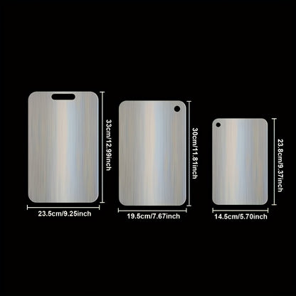 Metal Cutting Board Set 3 Pieces, Stainless Steel Chopping Board Dual-Sided for Kitchen, Portable Non-Slip Cutting Boards for Meat Vegetables Bread Fruit, Easy Clean Dishwasher Safe Kitchen Boards