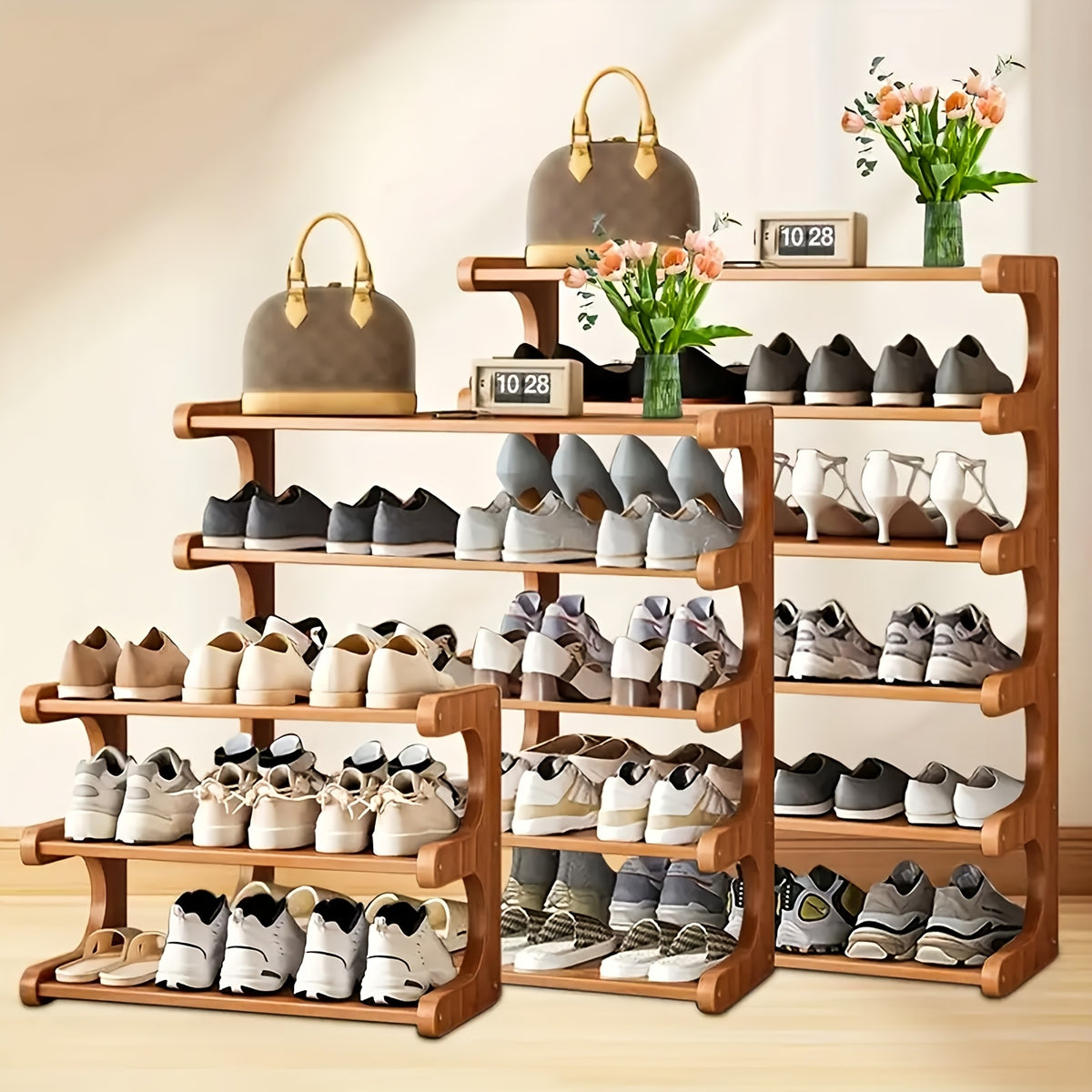 Widened Reinforced Bamboo Shoe Rack 3/5/6 Tier – Multi-Layer Shoe Organizer with Independent Sorting, Space-Saving Design for Entryway, Living Room, Bedroom & Garage