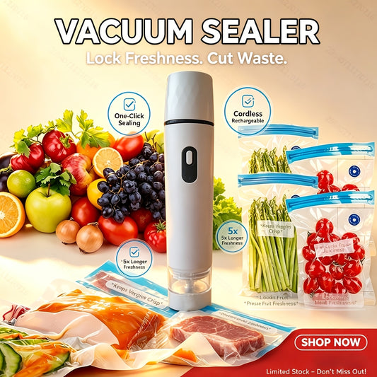 Handheld Vacuum Sealer for Food Storage with 15 Vacuum Bags - Portable Food Vacuum Sealing Machine, Powerful Suction, Airtight Freshness Preservation, Easy One-Touch Operation, Compact Kitchen Gadget