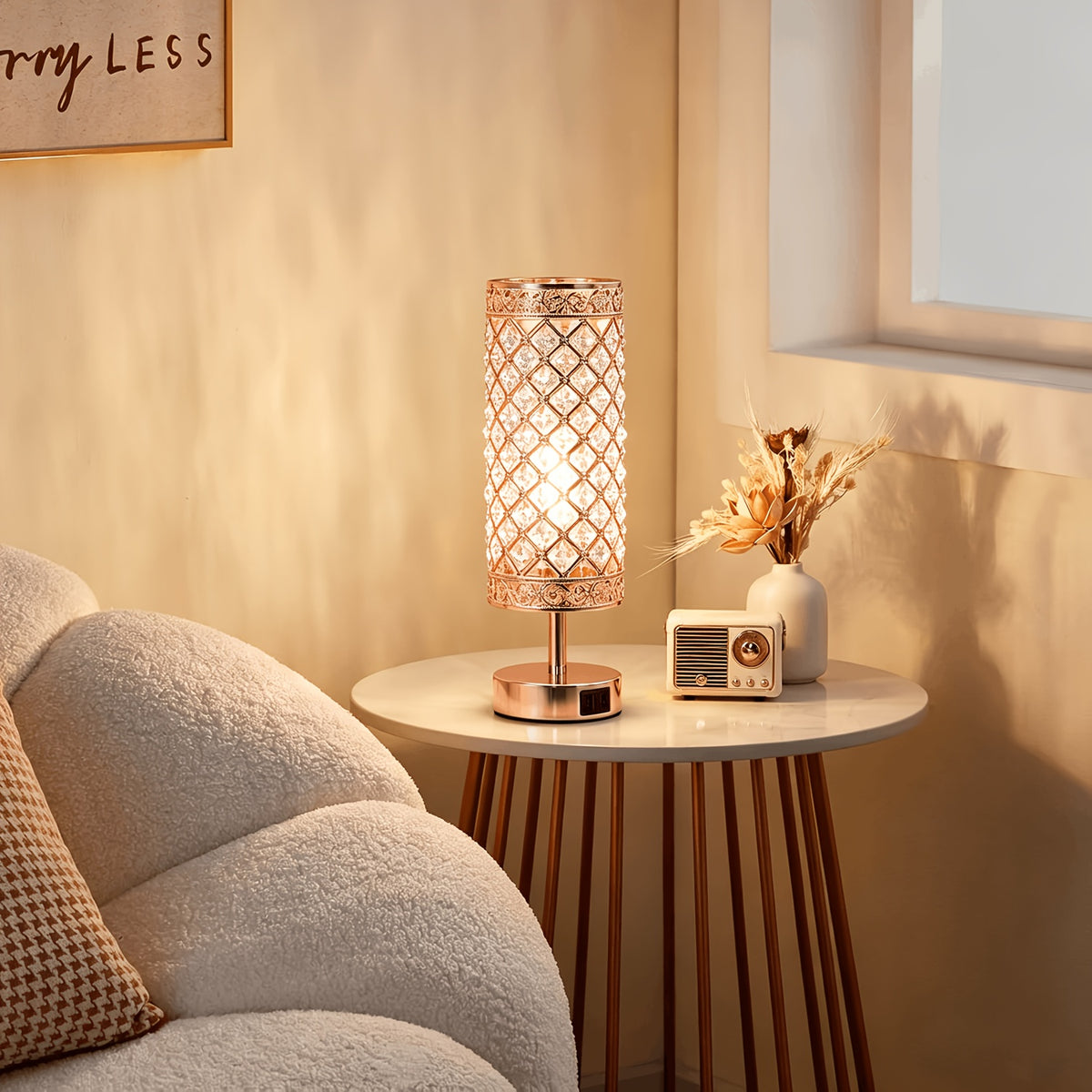 Crystal Table Lamp with Touch Control & 2 USB Ports – 3-Way Dimmable Bedside Nightstand Light for Bedroom, Living Room & Office, LED Bulb Included