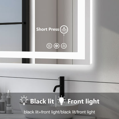 LED Bathroom Mirror Anti-Fog Wall Mounted - Dimmable Lighted Vanity Mirror with 3 Color Lighting Modes & Dual Light Source, Touch Sensor Backlit Makeup Mirror, Horizontal Vertical, Multiple Sizes