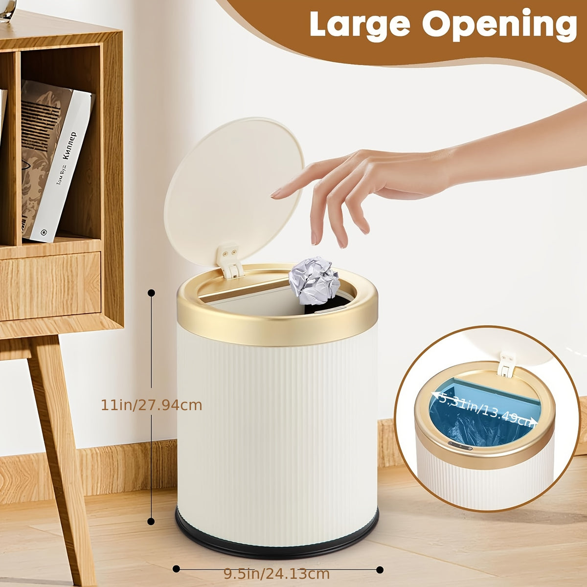Oval Push Lid Trash Can 3.17gal 4.23gal Luxury Large Capacity Dual Inner Buckets Odor Sealing Modern Garbage Bin for Kitchen Bedroom Bathroom Living Room