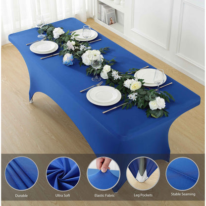 Spandex Tablecloth Fitted Stretch Table Cover 4ft 6ft 8ft - Wrinkle-Free Rectangle Table Cloth for Wedding, Party, Event, Banquet - 2-Pack Multi-Color Options White Black Navy Blue Pink