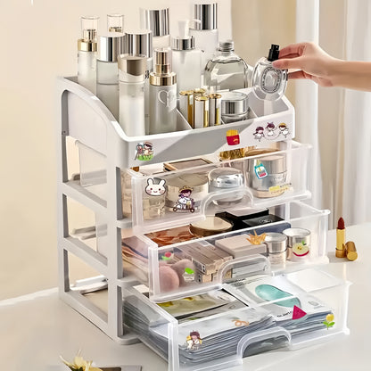 4-Layer Cosmetic Storage Organizer with 3 Pull-Out Drawers Large Capacity Skincare Makeup Desktop Rack No Assembly Bathroom Bedroom Vanity Organizer Gift for Women