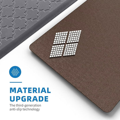 Anti Fatigue Kitchen Mat 2 Piece Set Non-Slip Cushioned Floor Mats for Standing – Thick Comfort Mat for Kitchen Sink Office Laundry Room – Black Chocolate Grey Khaki 17.3x29 & 17.3x47 or 17.3x59 Inch