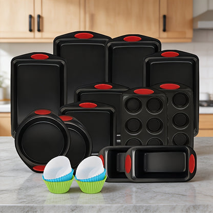 Nonstick Bakeware Set with Baking Pans – Oven-Safe Baking Sheets, Cake Pan, Muffin Pan, Loaf Pan, Roast Pan & Cookie Sheet – Complete Kitchen Baking Supplies with Rack, Whisks & Spatulas (2–24pcs)