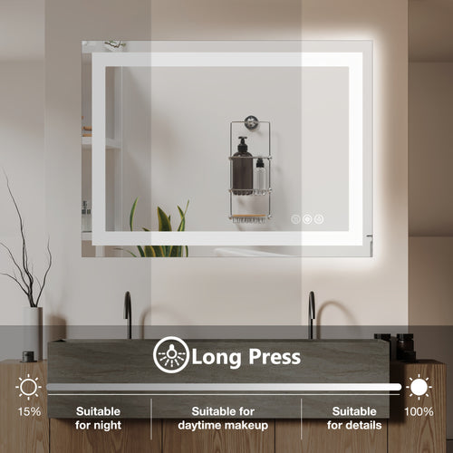 LED Bathroom Mirror Anti-Fog Wall Mounted - Dimmable Lighted Vanity Mirror with 3 Color Lighting Modes & Dual Light Source, Touch Sensor Backlit Makeup Mirror, Horizontal Vertical, Multiple Sizes