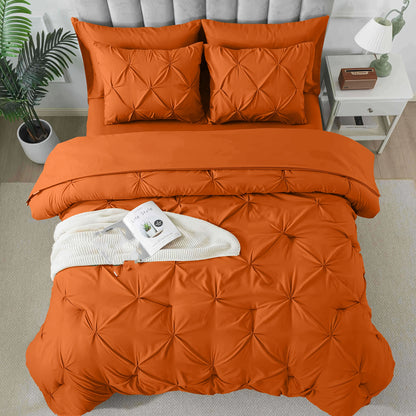 Pinch Pleated Comforter Set Queen King Full – 7 Piece Bed in a Bag with Sheets Pillowcases Pillow Shams, Hypoallergenic Down Alternative Microfiber Bedding 33 Colors All Season
