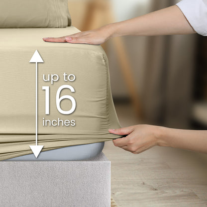1800 Series Bed Sheets Set 4 Pieces – Brushed Microfiber Deep Pocket Sheet Set with Pillowcases, Cooling & Breathable Bedding for All Seasons, Fade Resistant, Fits Mattresses Up to 16 Inches