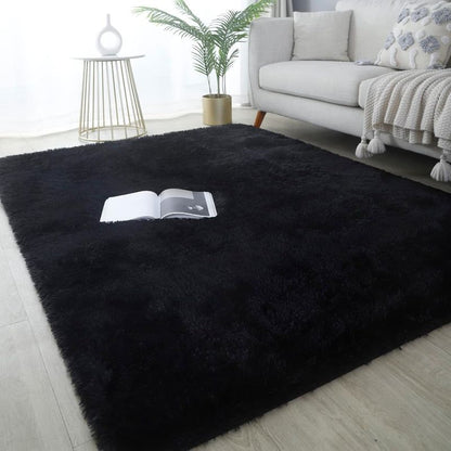 Machine Washable Shaggy Area Rug 650GSM Thick Plush – Soft Fluffy Carpet for Living Room Bedroom Playroom, Jacquard Tie-Dye & Solid Colors, 5x8 6x9 8x10 Ft, Black Grey White Pink Blue