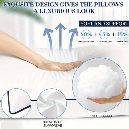 Queen Size Bed Pillows for Sleeping Set of 2 or 4 – Cooling Hotel Quality Down Alternative Pillow 20x30in, Soft Neck Relief Support for Back Stomach Side Sleepers, Breathable & Hypoallergenic