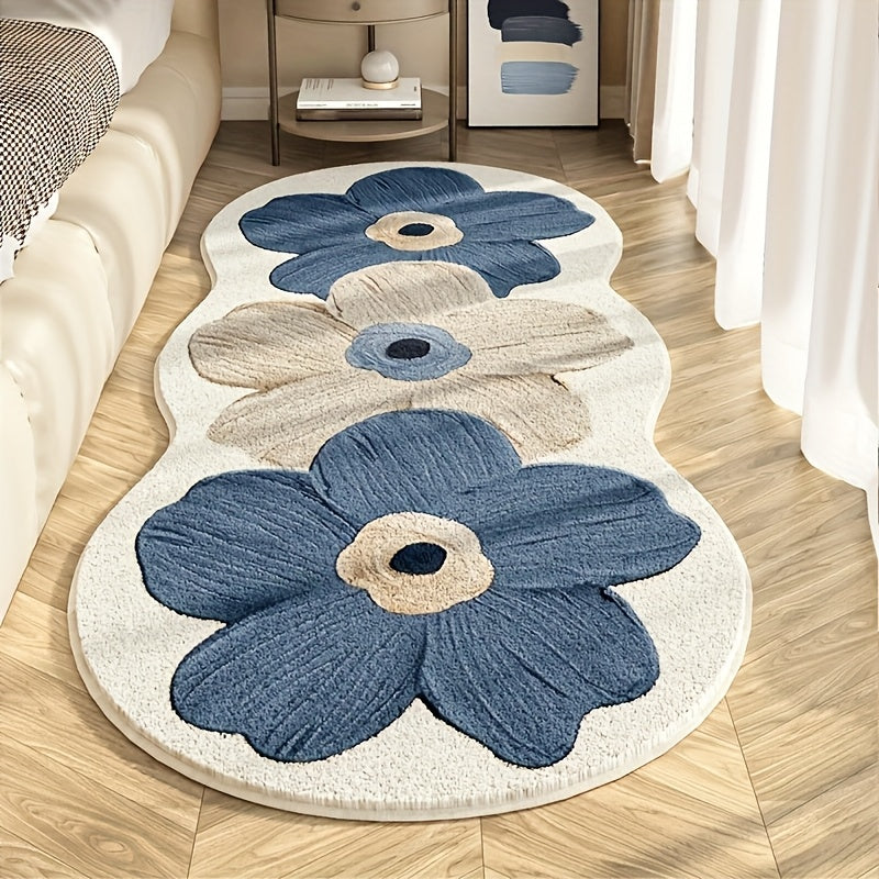 Soft Plush Area Rug 1000GSM Heavy Duty Acrylic Fiber Floor Mat, Non-Slip Backing Carpet with Transparent Floral Pattern, Machine Washable Indoor Outdoor Rug for Living Room Bedroom Office Home Decor