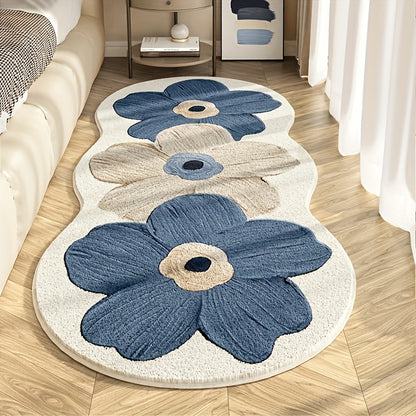 Soft Plush Area Rug 1000GSM Heavy Duty Acrylic Fiber Floor Mat, Non-Slip Backing Carpet with Transparent Floral Pattern, Machine Washable Indoor Outdoor Rug for Living Room Bedroom Office Home Decor