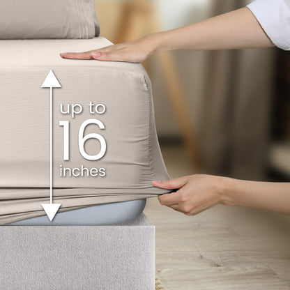 1800 Series Bed Sheets Set 4 Pieces – Brushed Microfiber Deep Pocket Sheet Set with Pillowcases, Cooling & Breathable Bedding for All Seasons, Fade Resistant, Fits Mattresses Up to 16 Inches