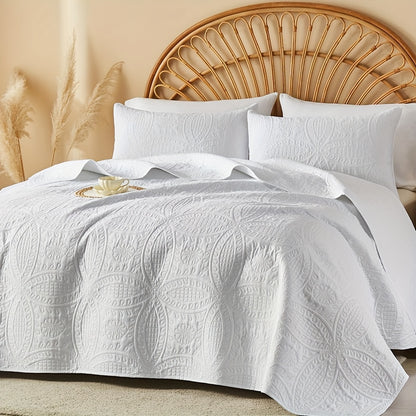 Quilt Set Queen Size 2/3 Piece Lightweight Microfiber Bedspread Soft Cool Coin Pattern Coverlet for All Seasons – Modern Summer Quilt with Pillow Cases for Bedroom Family Gift