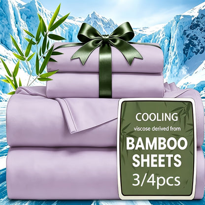 Cooling Bamboo Fiber Sheet Set Twin Full Queen King, 16-Inch Extra Deep Pocket Bed Sheets, Soft Hotel-Style Cooling Bedding for Hot Sleepers, Wrinkle & Shrink Resistant, 13 Colors, 3/4 Piece Set