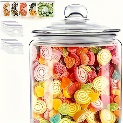 Glass Pantry Jars with Clamshell Lid Set of 2 - Airtight Food Storage Containers for Kitchen Countertop, Includes Spoons, Label Pen & Stickers, Reusable Round Glass Jars for Coffee, Pasta, Candy