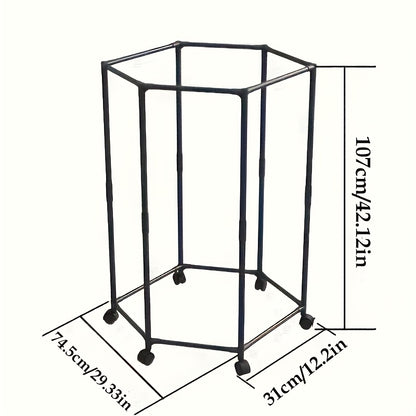 Rotating Clothes Rack Hexagonal – Freestanding 360° Rotary Vertical Clothing Hanging Rack for Laundry Room Bedroom, Space Saving Garment Organizer for Small Apartment, Black or White with Optional Mesh Bag