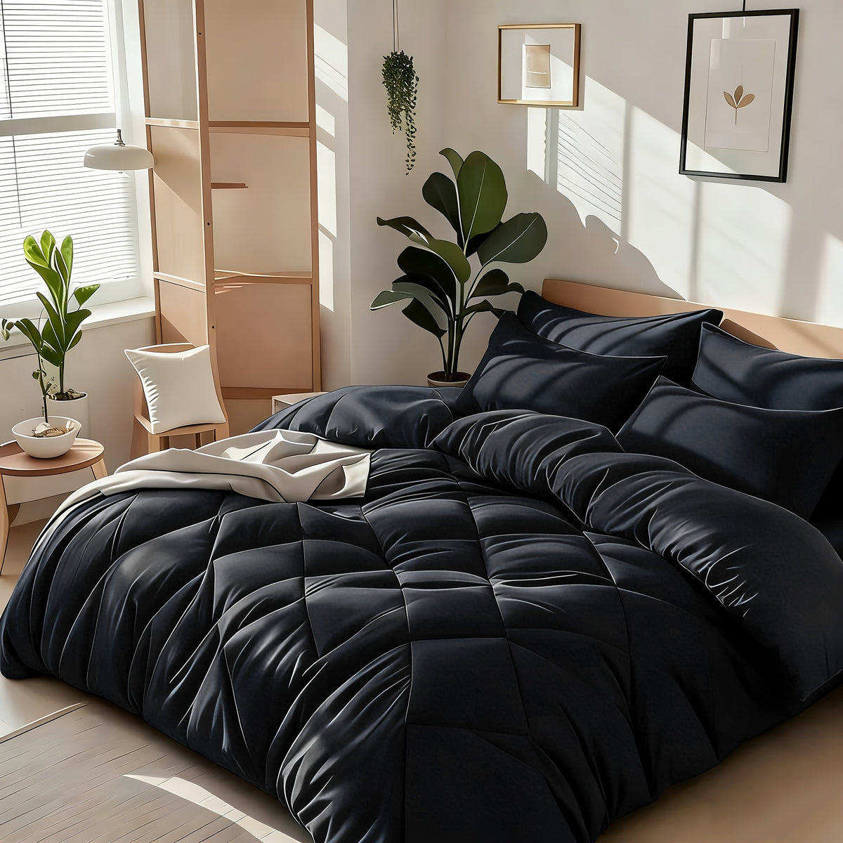 Cooling Comforter Set Queen King Twin - Lightweight Breathable Microfiber Fluffy Bedding with Rhombus Grid, Soft All Season Comforter with Pillowcases, 20 Colors Available