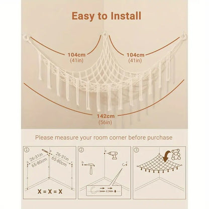 Stuffed Animal Hammock with LED Lights Corner Toy Net Organizer for Kids Bedroom Nursery Plush Toy Storage Hanging Mesh Bag