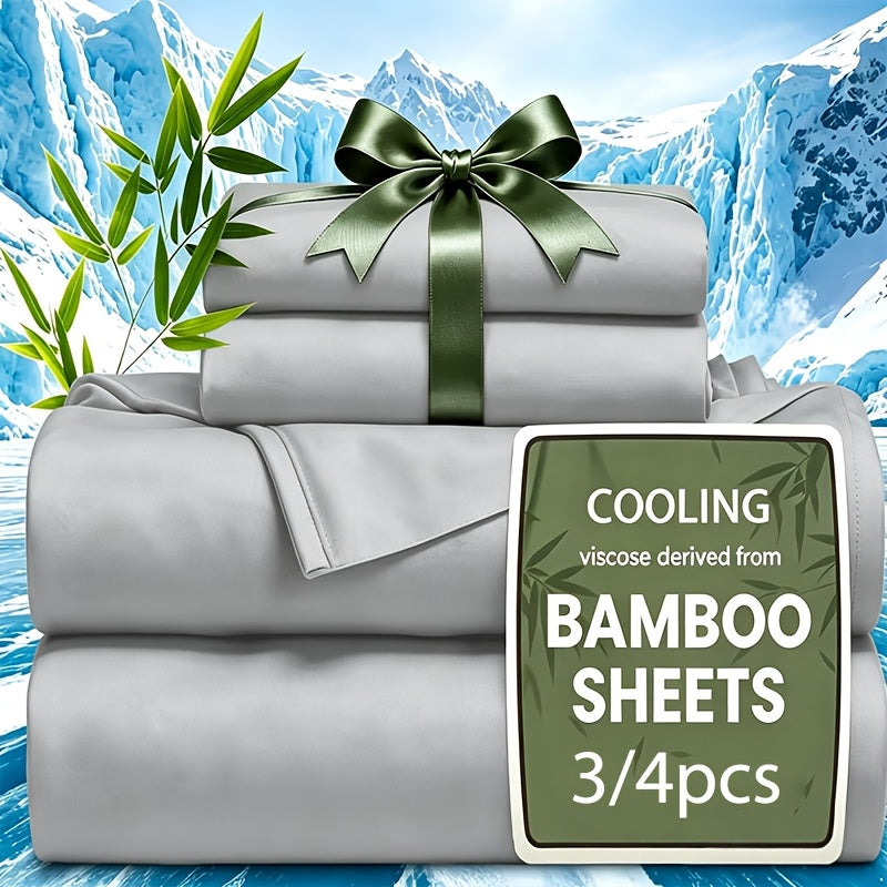 Cooling Bamboo Fiber Sheet Set Twin Full Queen King, 16-Inch Extra Deep Pocket Bed Sheets, Soft Hotel-Style Cooling Bedding for Hot Sleepers, Wrinkle & Shrink Resistant, 13 Colors, 3/4 Piece Set