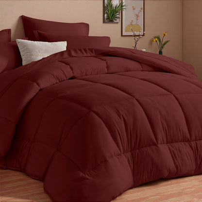 Comforter Set 5/7 Piece Checkered Pattern Bed in a Bag – Ultra Soft Breathable Fluffy Fiber Fill All Season Bedding Set with Comforter Flat Sheet Fitted Sheet Pillowcases, Twin Full Queen King 17 Colors