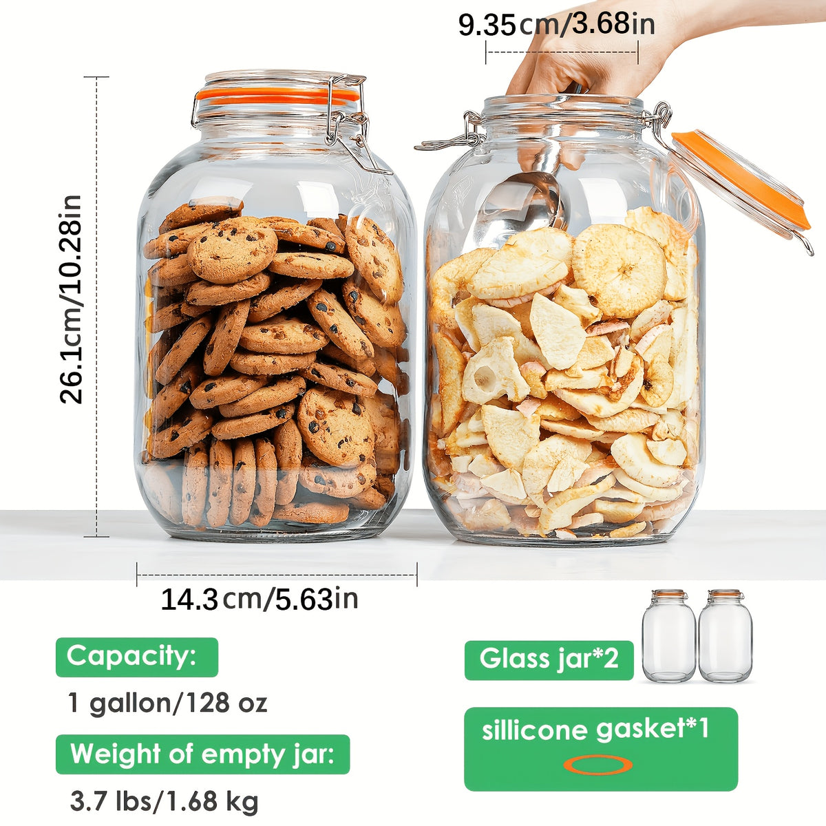 1 Gallon Glass Mason Jars with Airtight Lids 2 Pack – Wide Mouth Hinged Storage Jars with Silicone Gaskets for Fermenting Canning Preserving