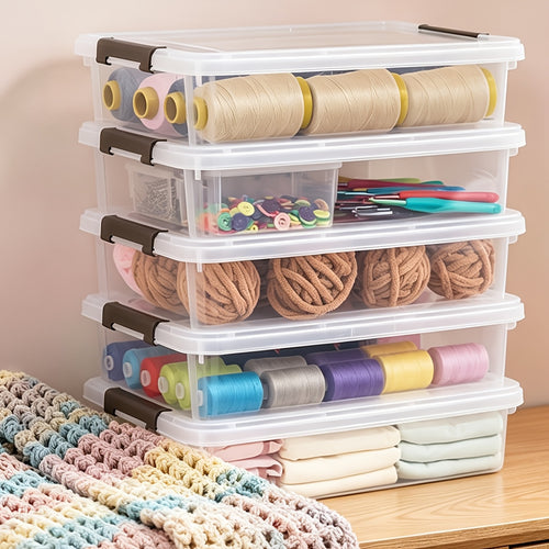 Stackable Storage Boxes with Lids Clear Plastic 5-Pack Waterproof Clip-On Organizer for Craft Supplies Beads Sewing Art Office Home